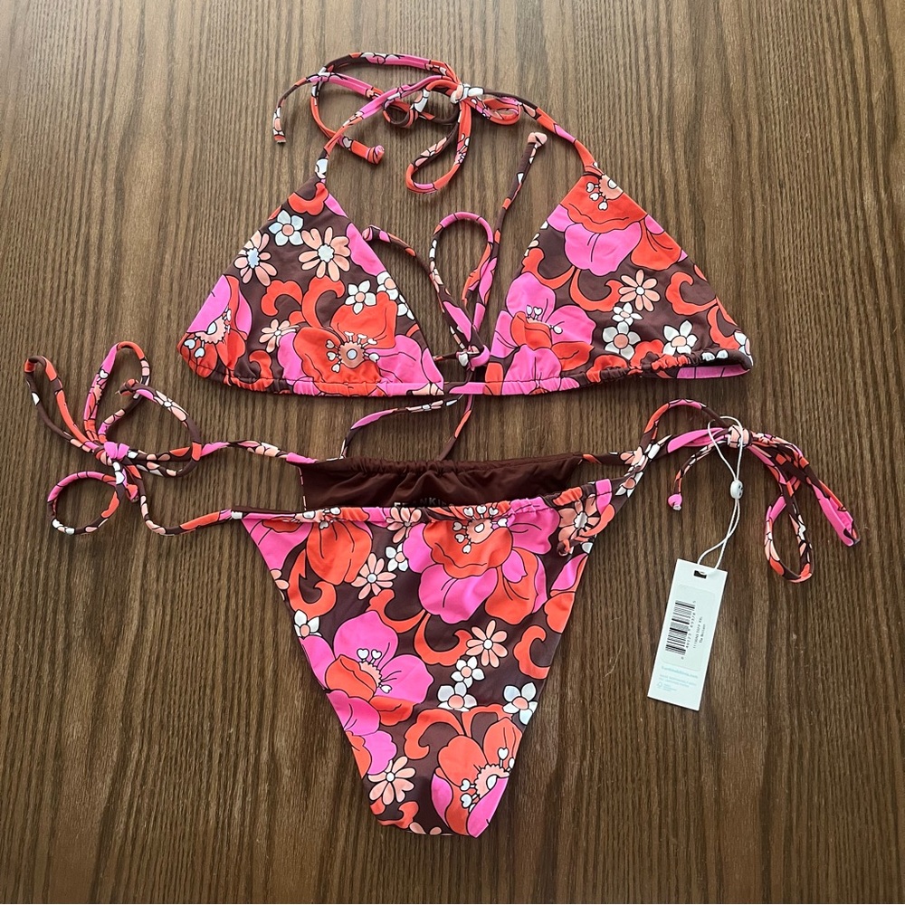 Frankie’s Bikini Tia Floral Triangle Top and Tia Floral String Bottom 2X Large
